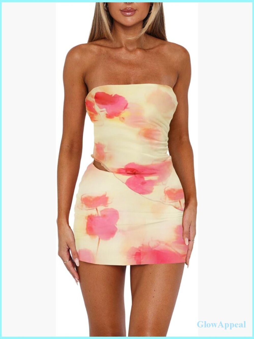 Two Piece Skirt Set Strapless Tube Top Bodycon Mini Skirt Asymmetrical Going Out
